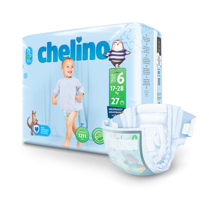 Embalagem de 6 Fraldas Júnior T6 (17-28 kg) 27 unidades, Chelino