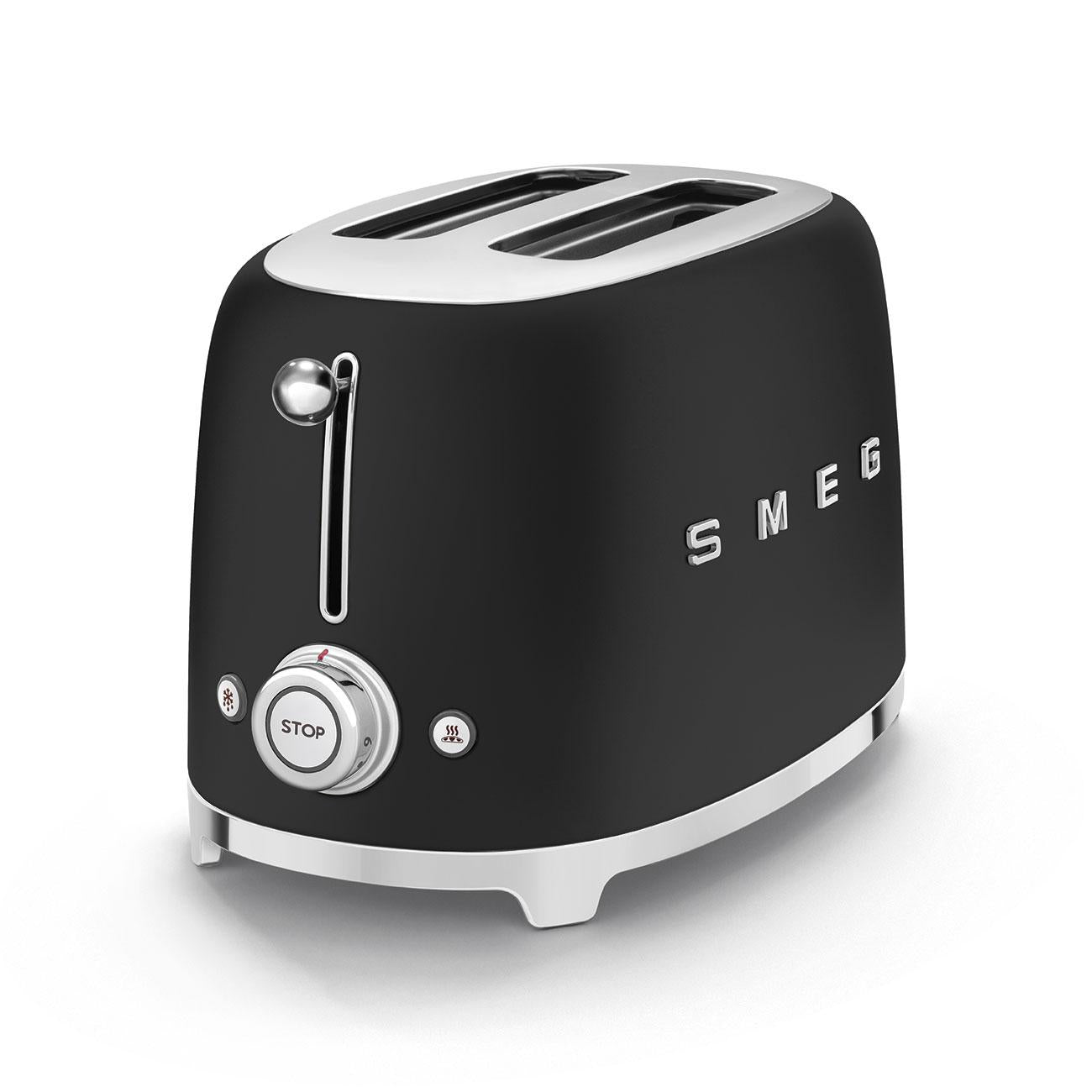 Torradeira SMEG com 2 compartimentos, estilo anos 50, preta mate