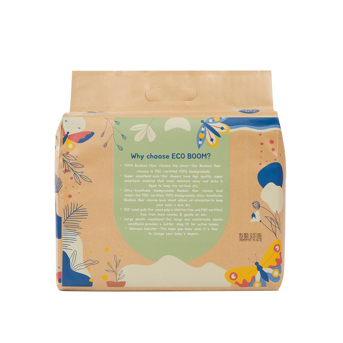 ECOBOOM - Fralda de Bambu Eco Boom. 70% biodegradável, hipoalergénica (tamanho 5/XL, 12-17 kg, embalagem de 8 fraldas, total de 224 fraldas)