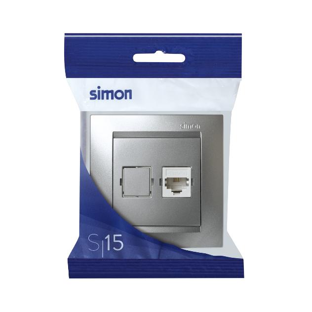 Tomada telefónica de alumínio Simon 15
