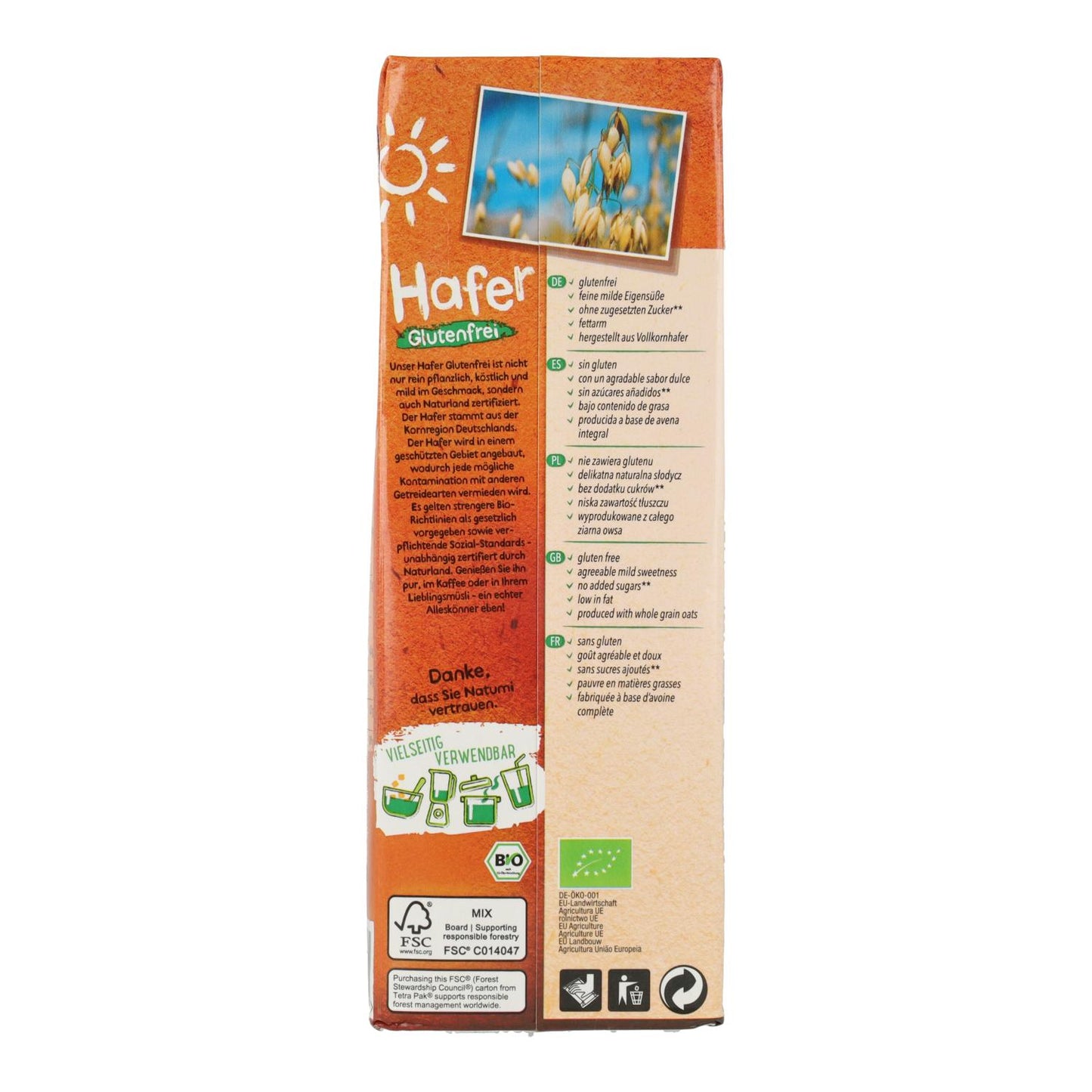 Bebida de aveia sem glúten Natumi BIO 1 L