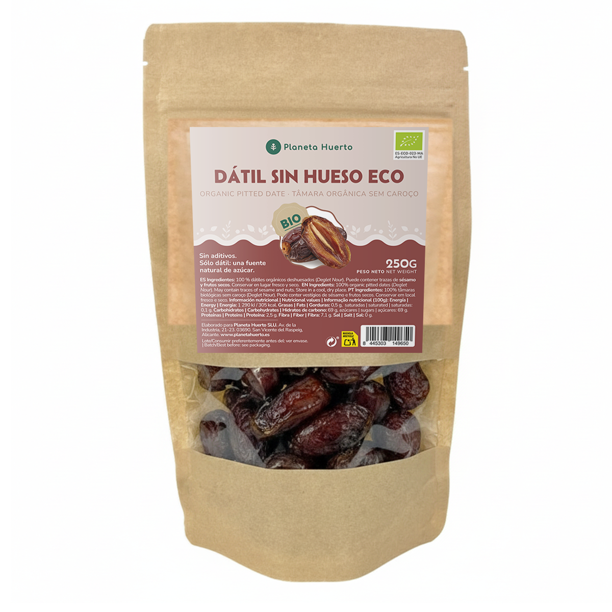 Tâmaras sem caroço biológicas Planeta Huerto 250 g
