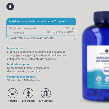 Bisglicinato de Magnésio 500 mg Planeta Huerto 180 cápsulas