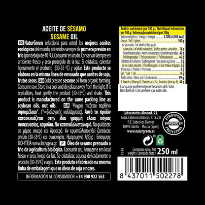 Óleo de Sésamo Biológico NaturGreen. 250 ml