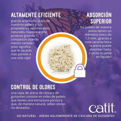 Arena aglomerante ecológica de cáscara de guisantes aroma vainilla Go Natural! 5,6 kg Catit