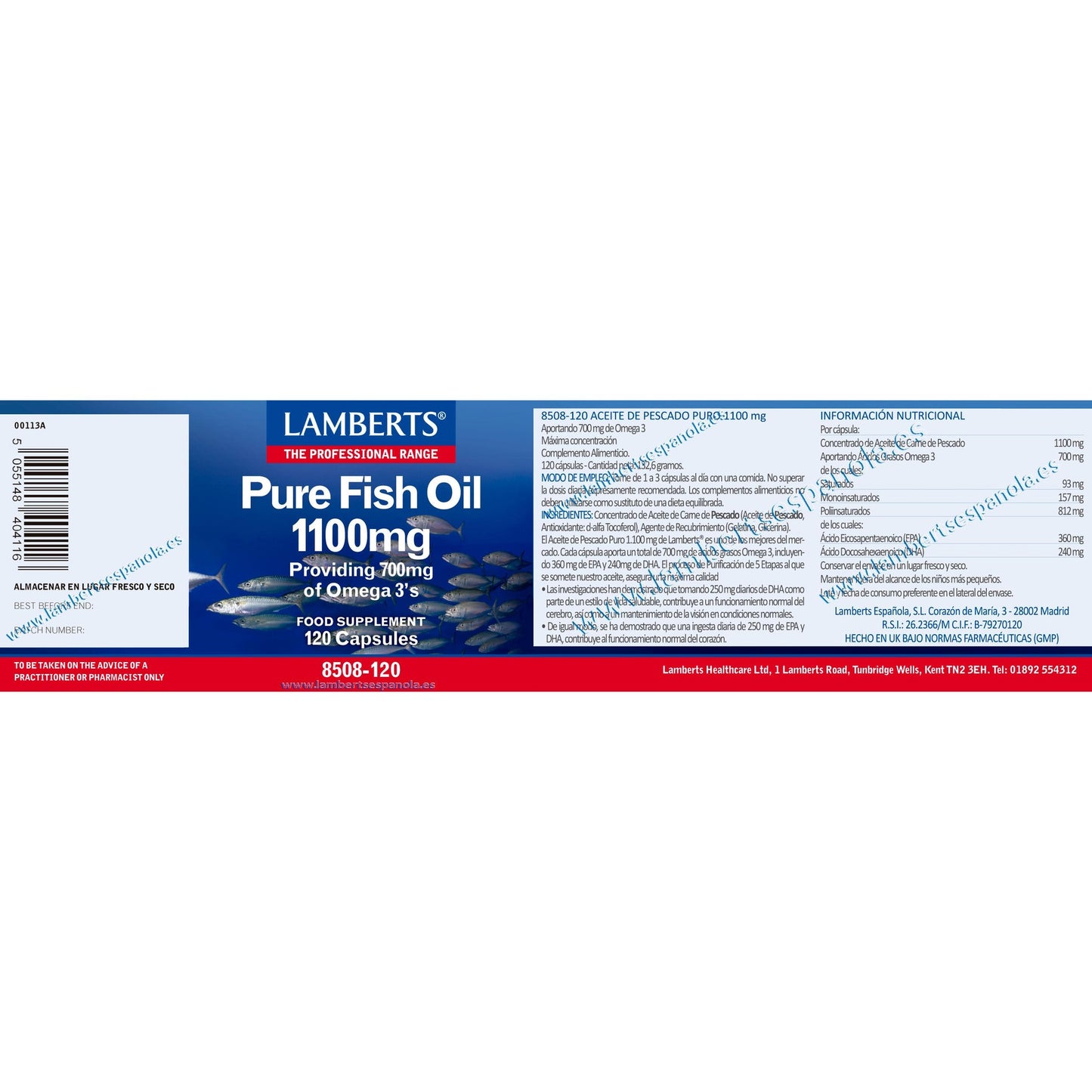 Embalagem de 2x Óleo de Peixe Puro, Lamberts, 1100 mg