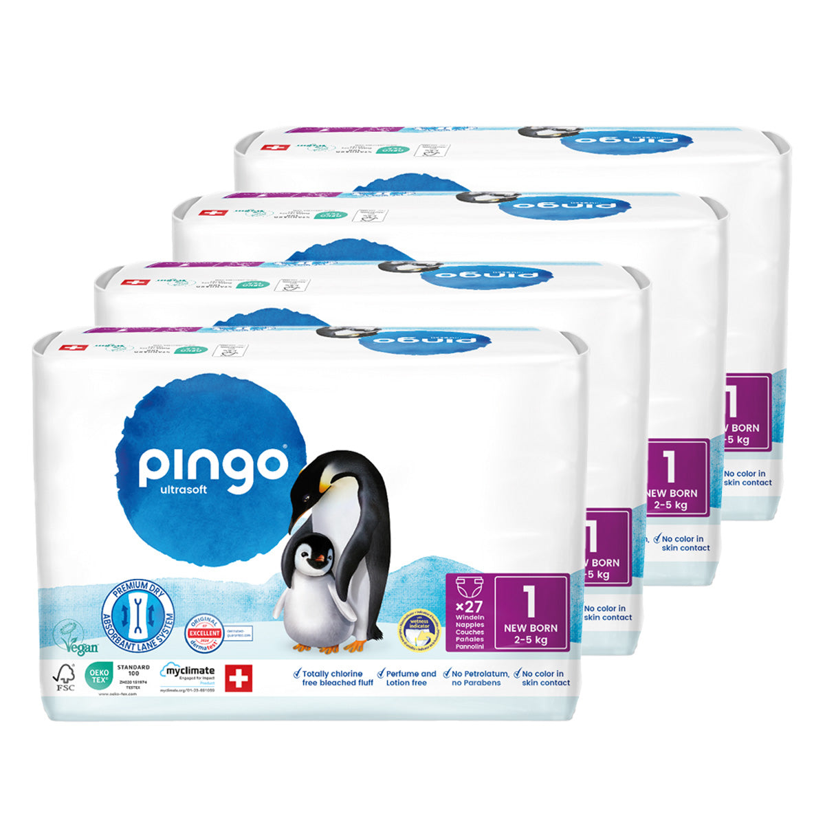 Pack poupança Fraldas T1 (recém-nascido) Pingo 108 unidades