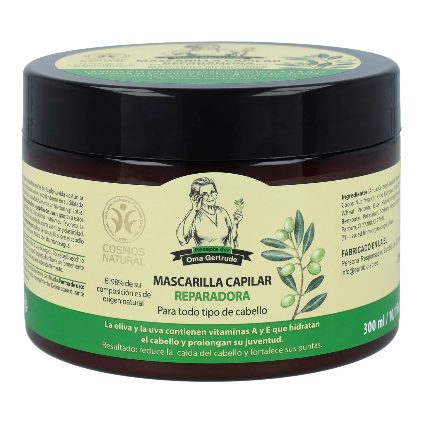 Máscara capilar para reparação e nutrição de cabelos secos e danificados, Oma Gertrude, 300 ml