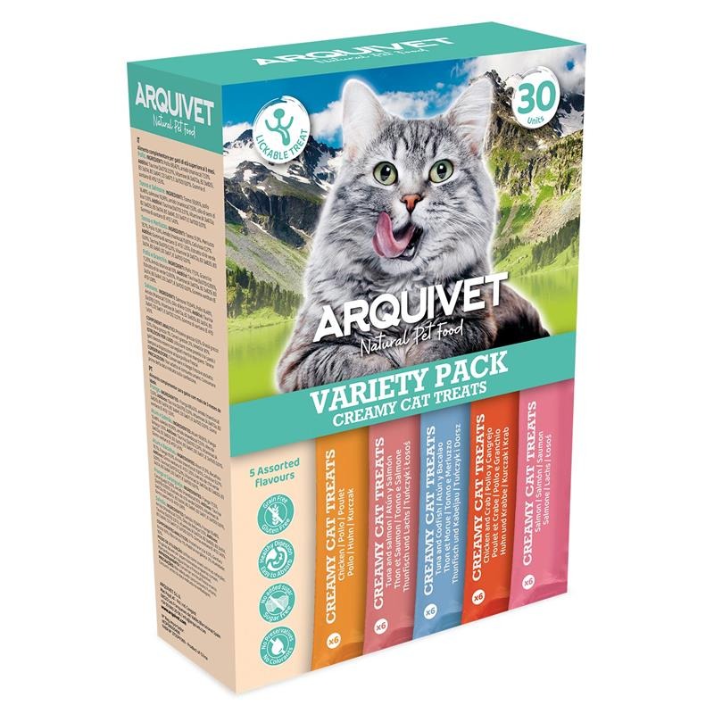 Snacks cremosos para gatos, pacote variado de snacks cremosos Arquivet, 30 unidades