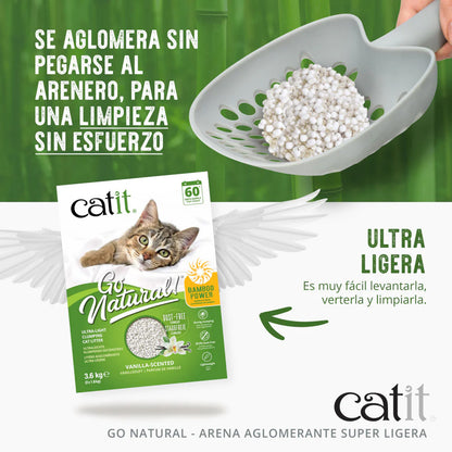 Arena aglomerante ecológica ultraligera de gambú aroma vainilla Go Natural! 3,6 kg Catit