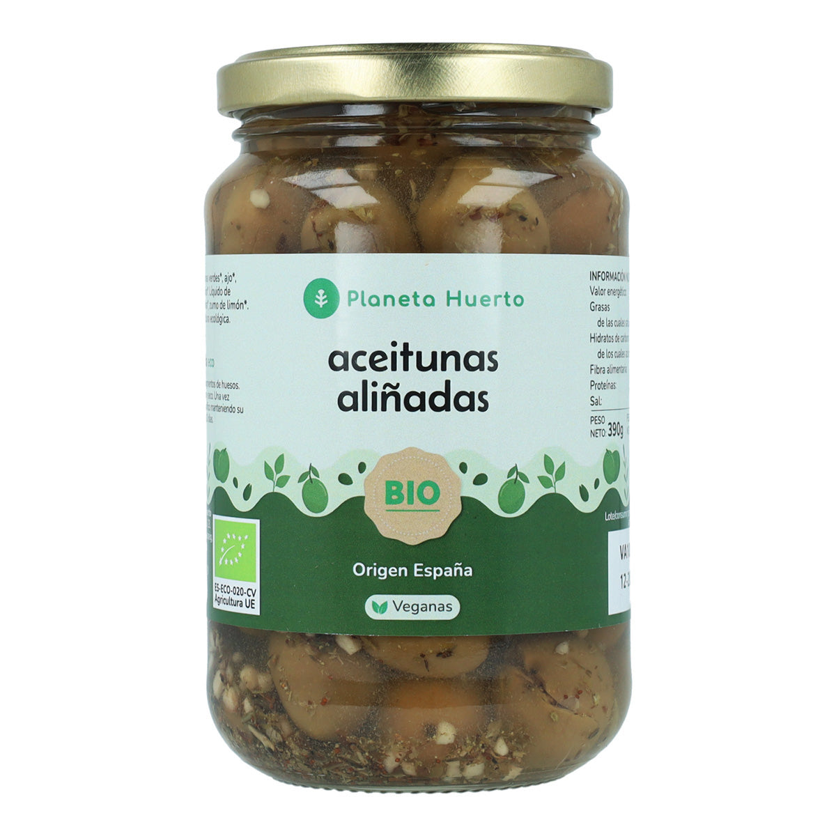 Azeitonas Verdes Temperadas Eco Planeta Huerto 390g
