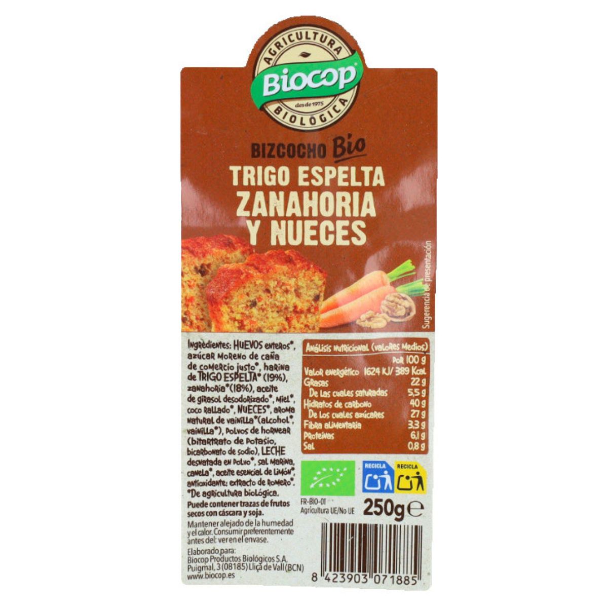 Bolo de Espelta, Cenoura e Nozes Biocop 250 g