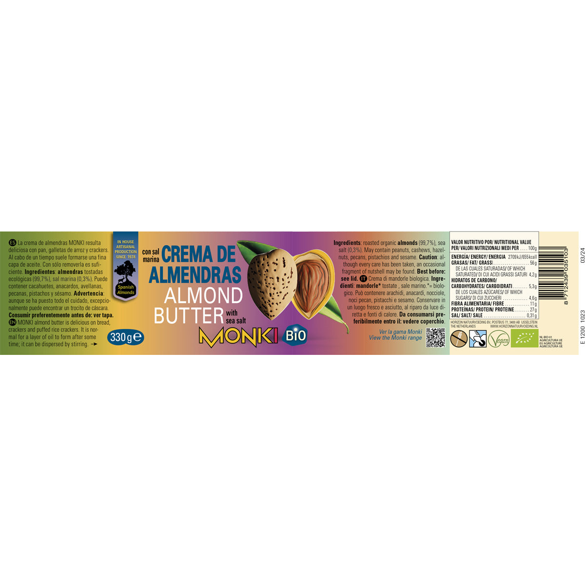 Creme de amêndoa torrada Monki 330 g