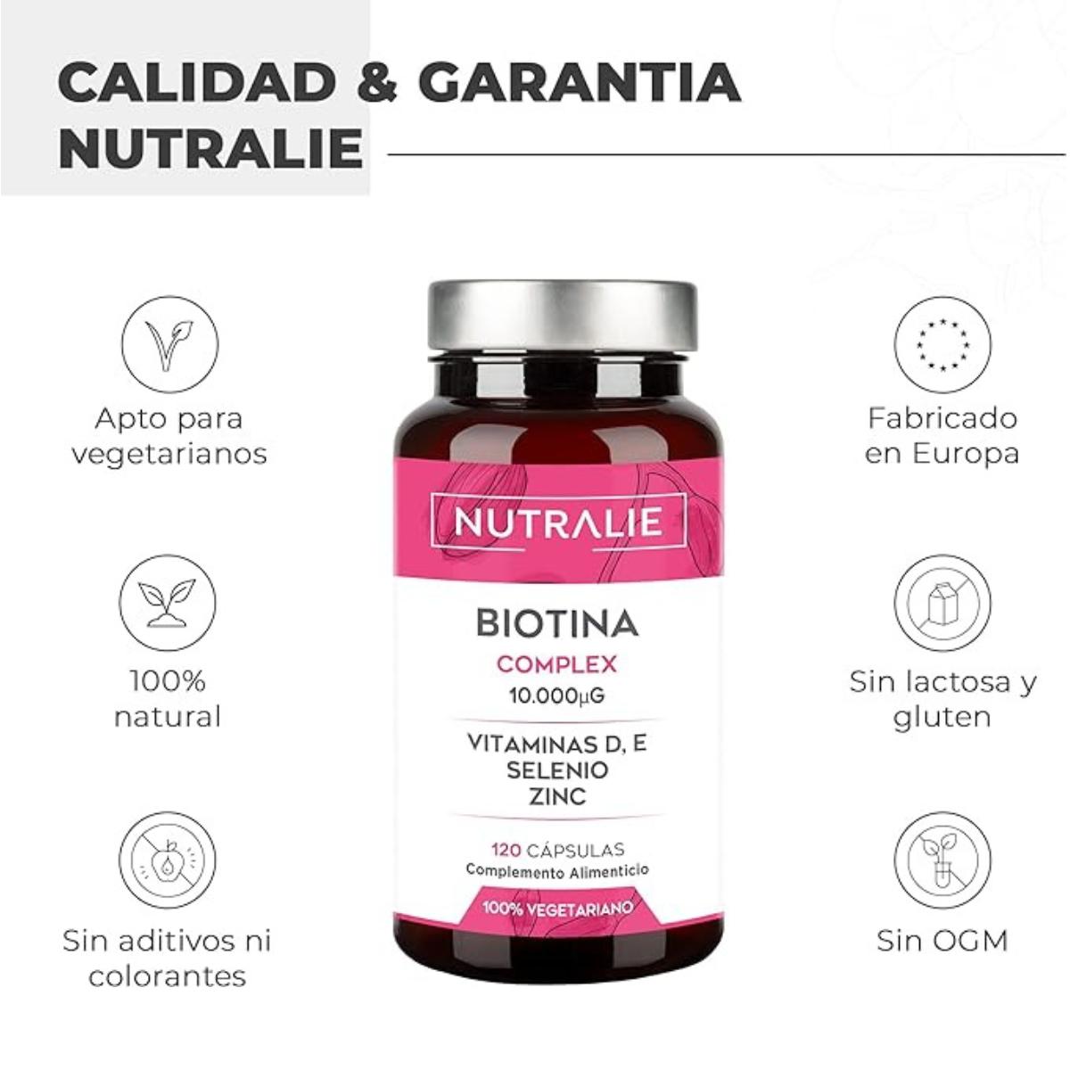 Nutralie Biotin Complex 10.000 mcg Cabelo, Pele, Unhas, 120 Cápsulas 