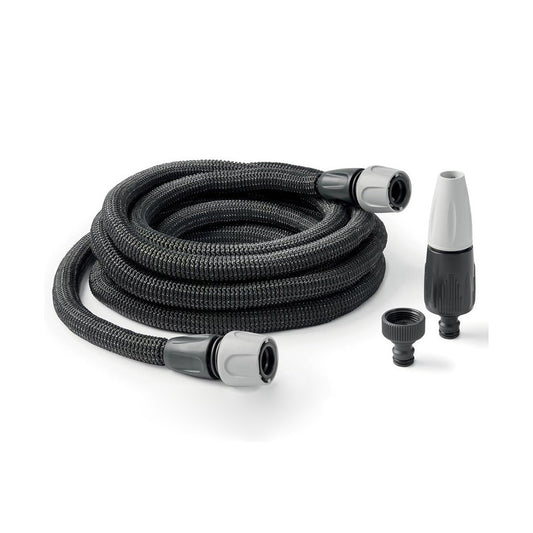 Kit manguera extensible Aquapop Grey Easy 30m con lanza ergónomica, racores y nariz de grifo