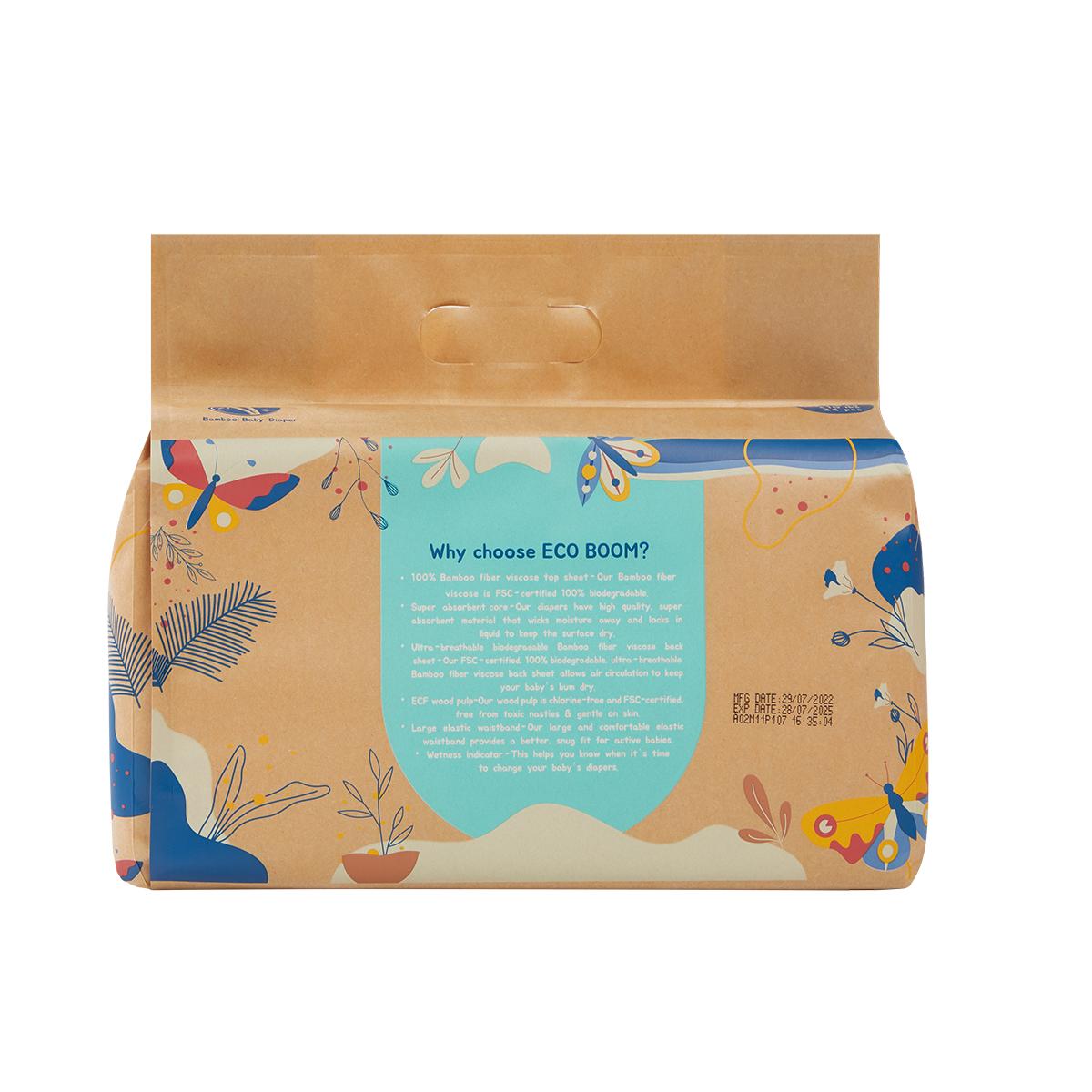 ECOBOOM - Fralda de Bambu Eco Boom. 70% biodegradável, hipoalergénica (tamanho 1/NB, < 3 kg, embalagem de 4 sacos, total de 136 fraldas)