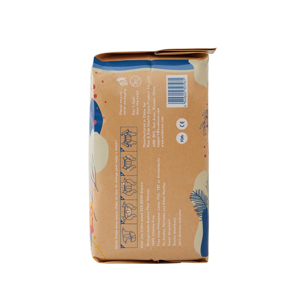 ECOBOOM - Fralda de Bambu Eco Boom. 70% biodegradável, hipoalergénica (tamanho 4/L, 9-14 kg, embalagem de 4 sacos, total de 120 fraldas)