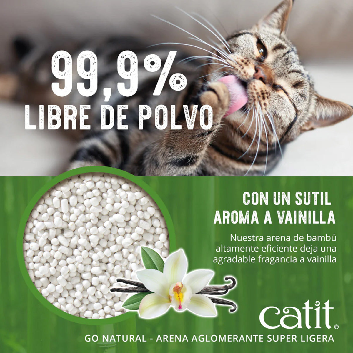 Arena aglomerante ecológica ultraligera de gambú aroma vainilla Go Natural! 3,6 kg Catit