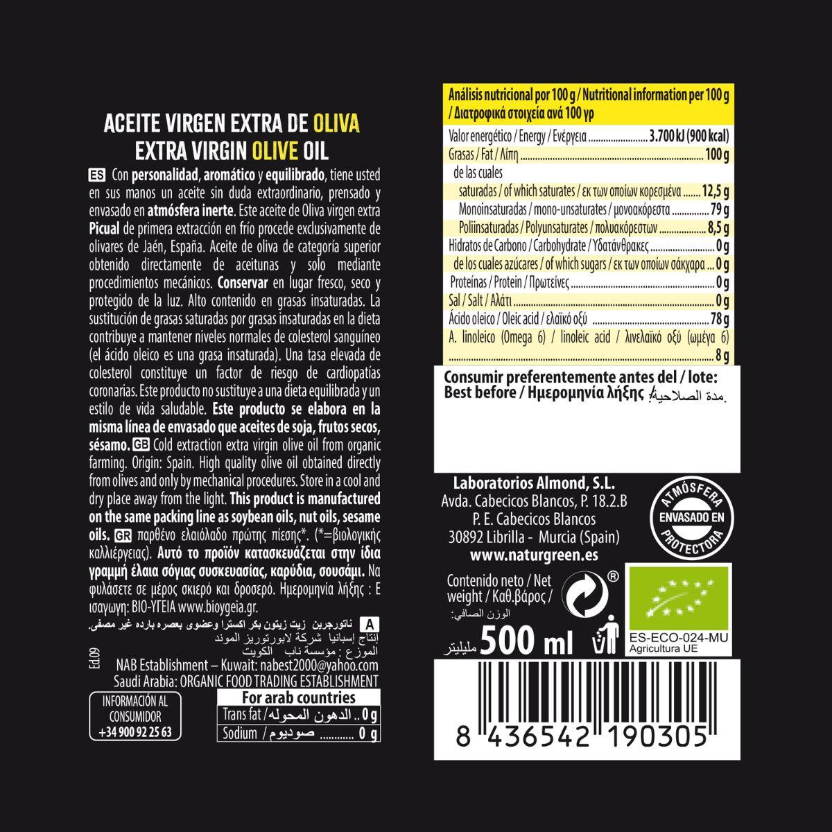 Azeite Virgem Extra NaturGreen Bio Picual 500 ml