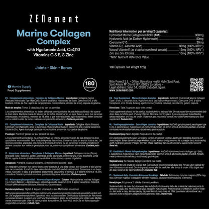 Complexo de colagénio marinho com ácido hialurónico, CoQ10, vitaminas C e E e zinco Zenement, 180 comprimidos
