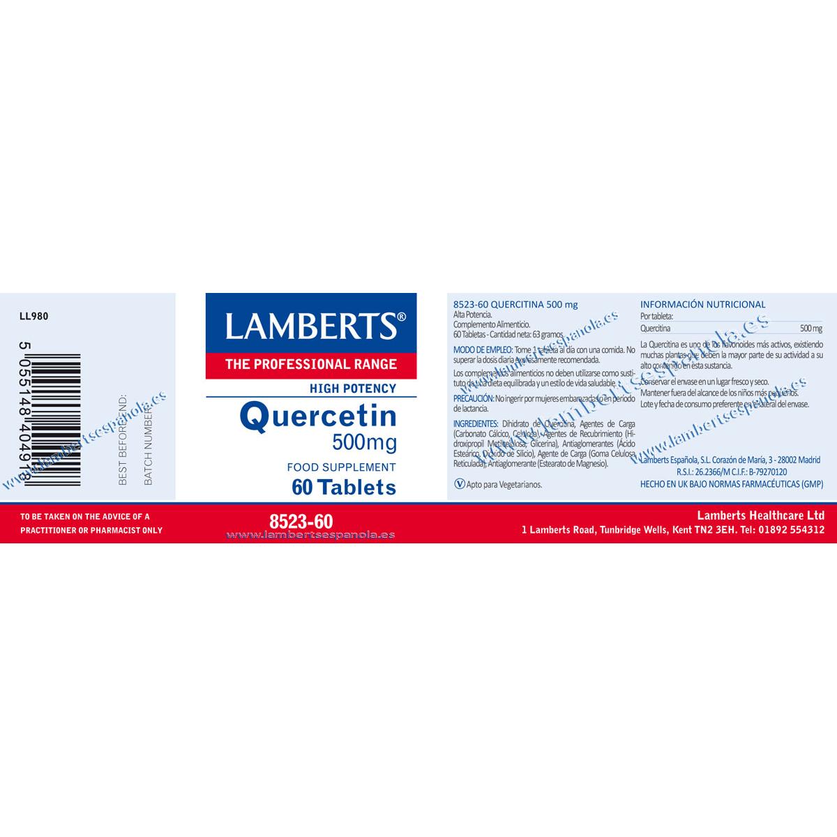 Quercetina 60 comprimidos de 500, Lamberts
