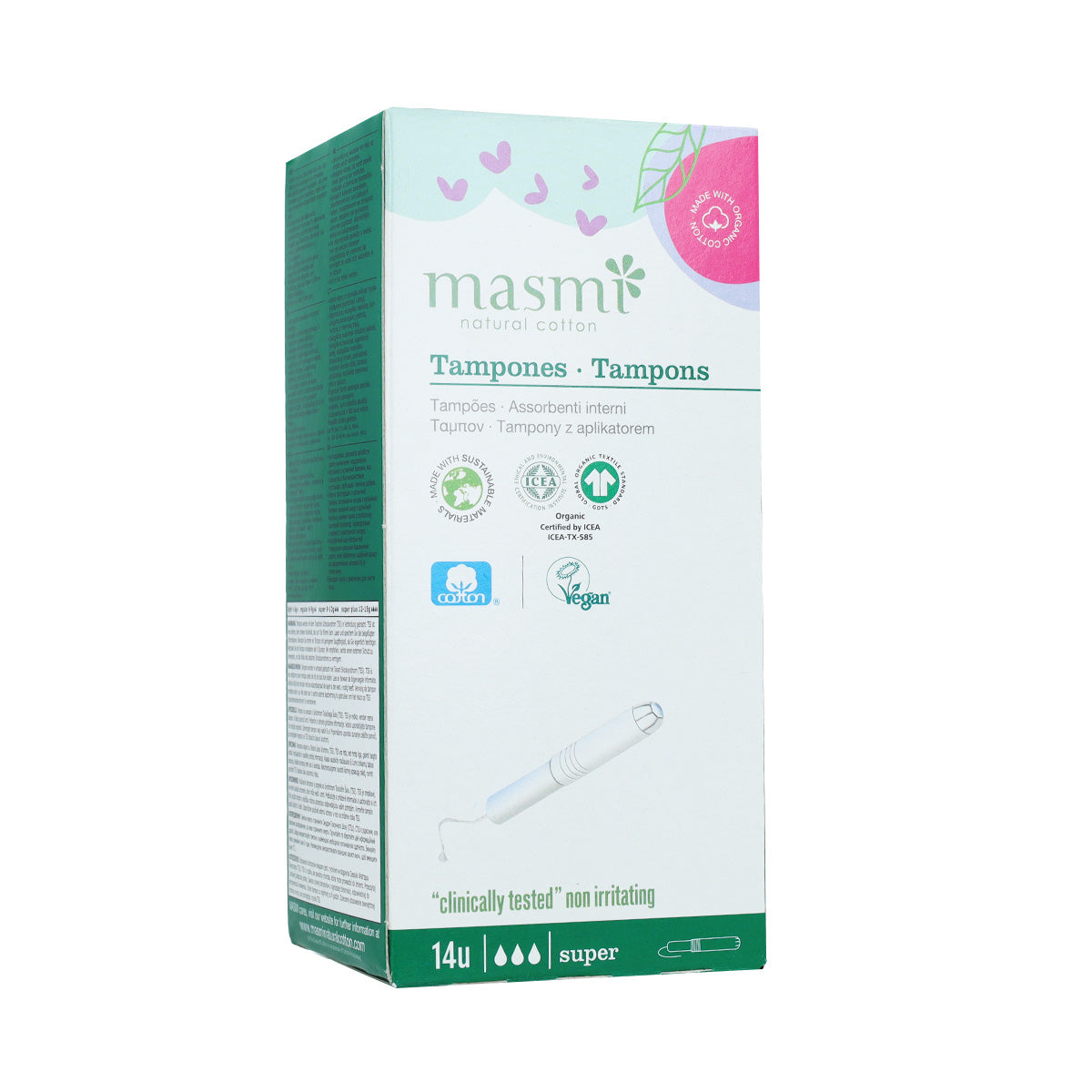 Tampão Masmi Eco Cotton Super com aplicador, 14 unidades