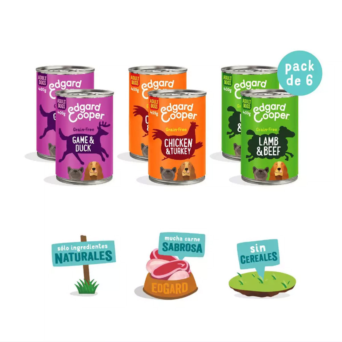 Ração húmida para cães Edgard &amp; Cooper Multipack 6 x 400 g