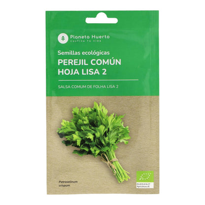 Sementes orgânicas de salsa comum de folhas lisas da Planeta Huerto