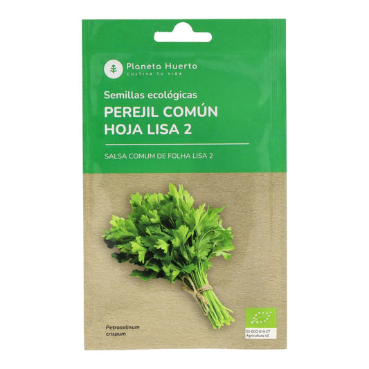Sementes orgânicas de salsa comum de folhas lisas da Planeta Huerto