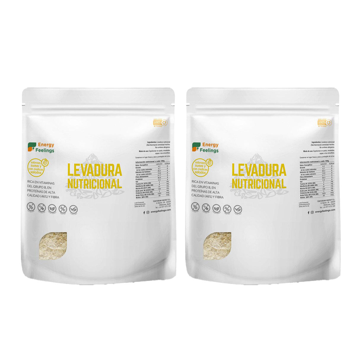 Embalagem de 2 Flocos de Levedura Nutricional Bland Energy Feelings 250 g