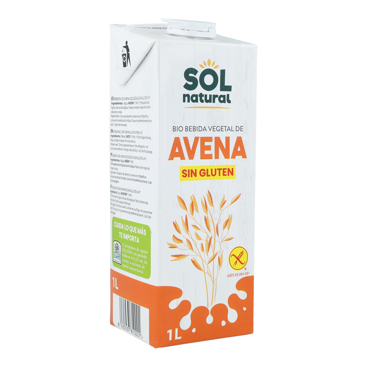 Bebida de Aveia Natural Sem Glúten Bio Sol 1 L