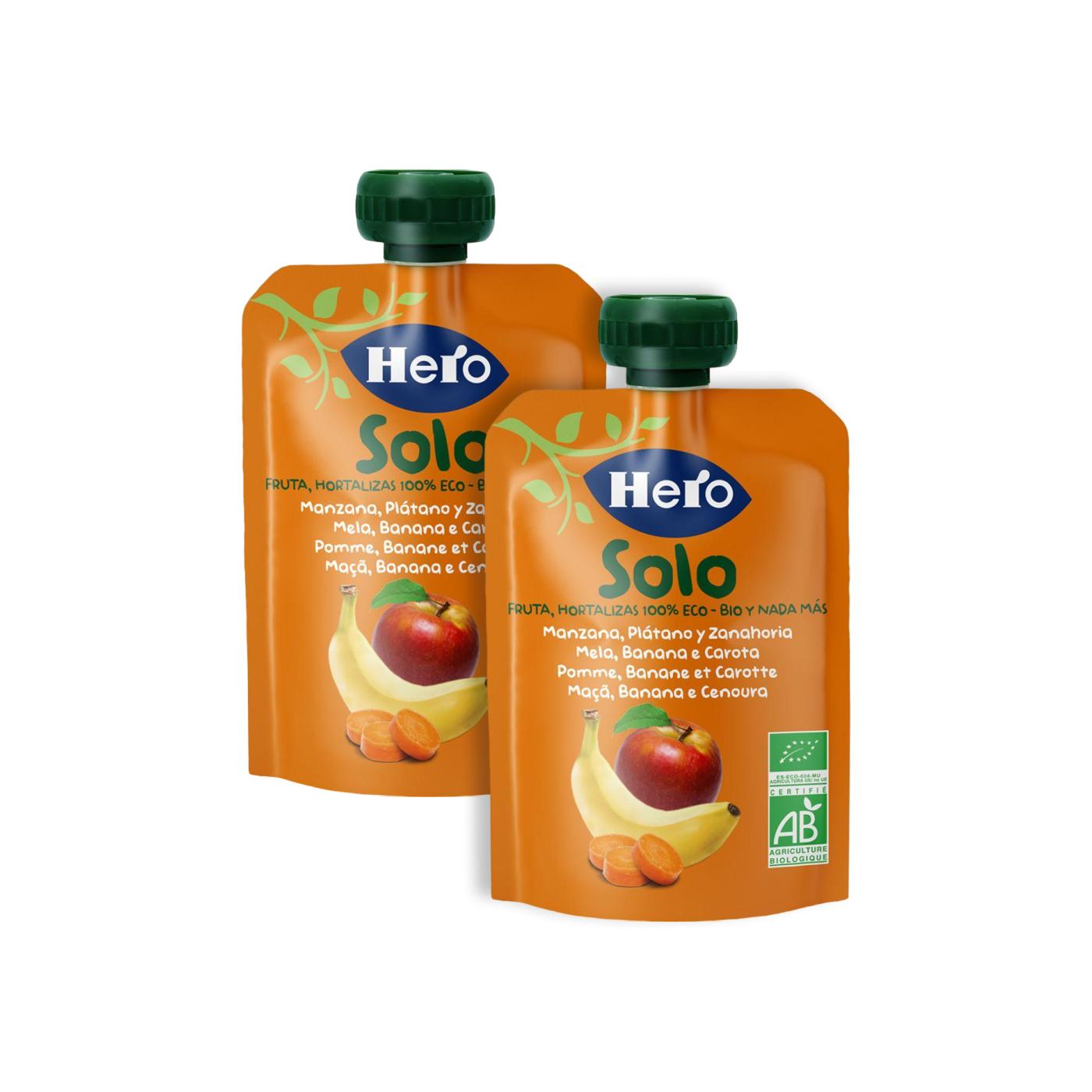 Pack promocional 2x Sacos 100% Eco Maçã, Banana e Cenoura 100 g - Hero Solo