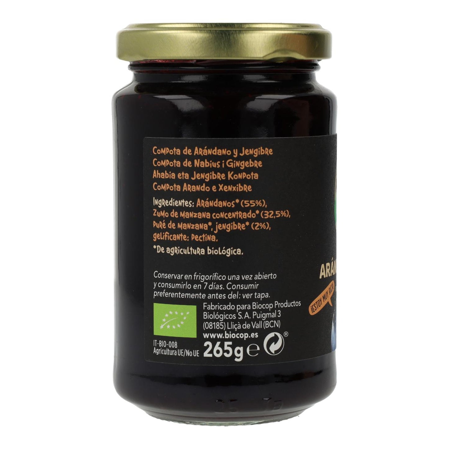 Biocop Compota Orgânica de Mirtilo e Gengibre 265 g