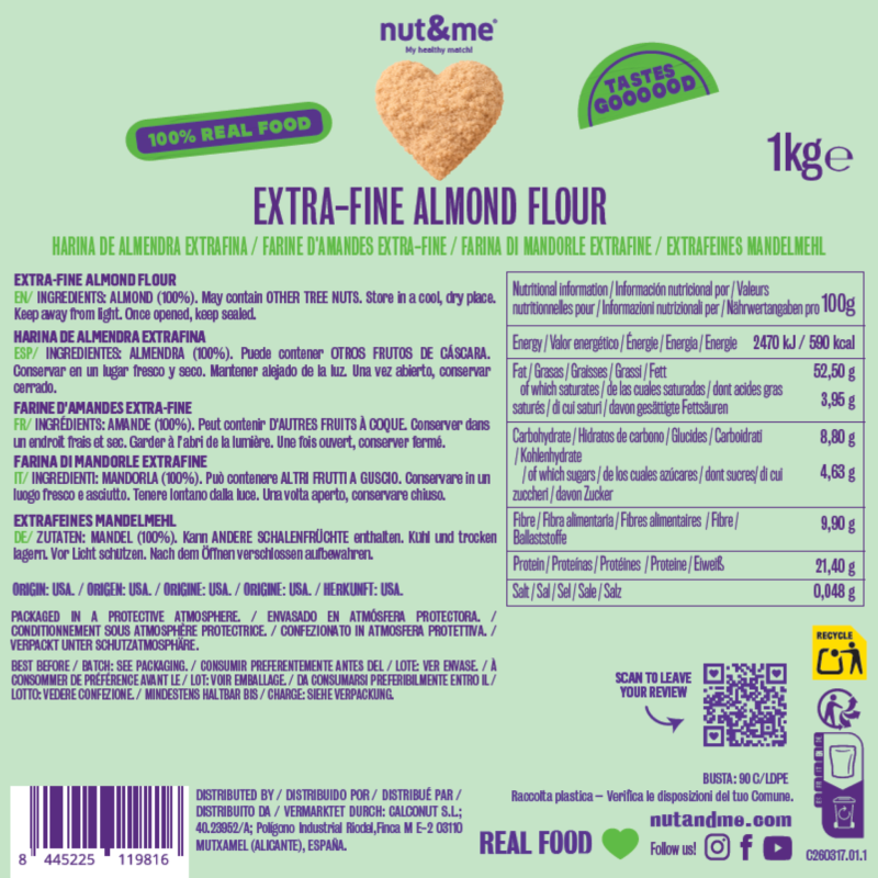 Farinha de amêndoa extrafina Realfooding (especial para pastelaria) Nut&amp;me 1 kg