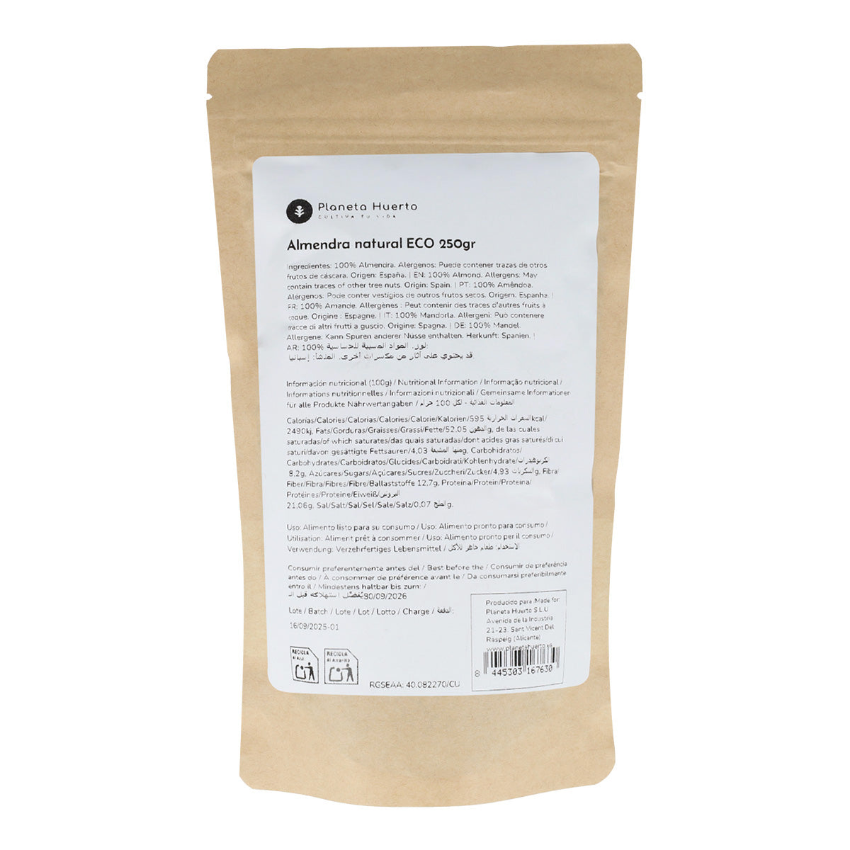Amêndoas naturais com pele ECO Planeta Huerto 250 g