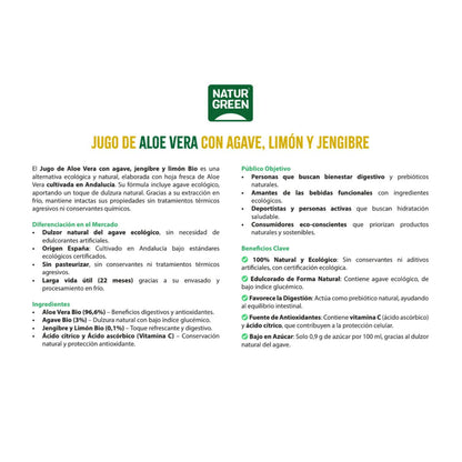 Embalagem x 12 Sumo de Aloé vera com agave, limão e gengibre NaturGreen 1 L