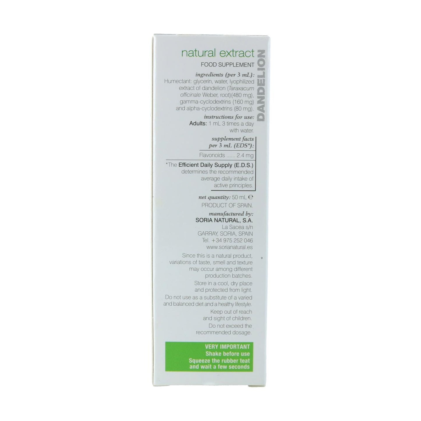 Extrato de Dente-de-leão Soria Natural, 50 ml