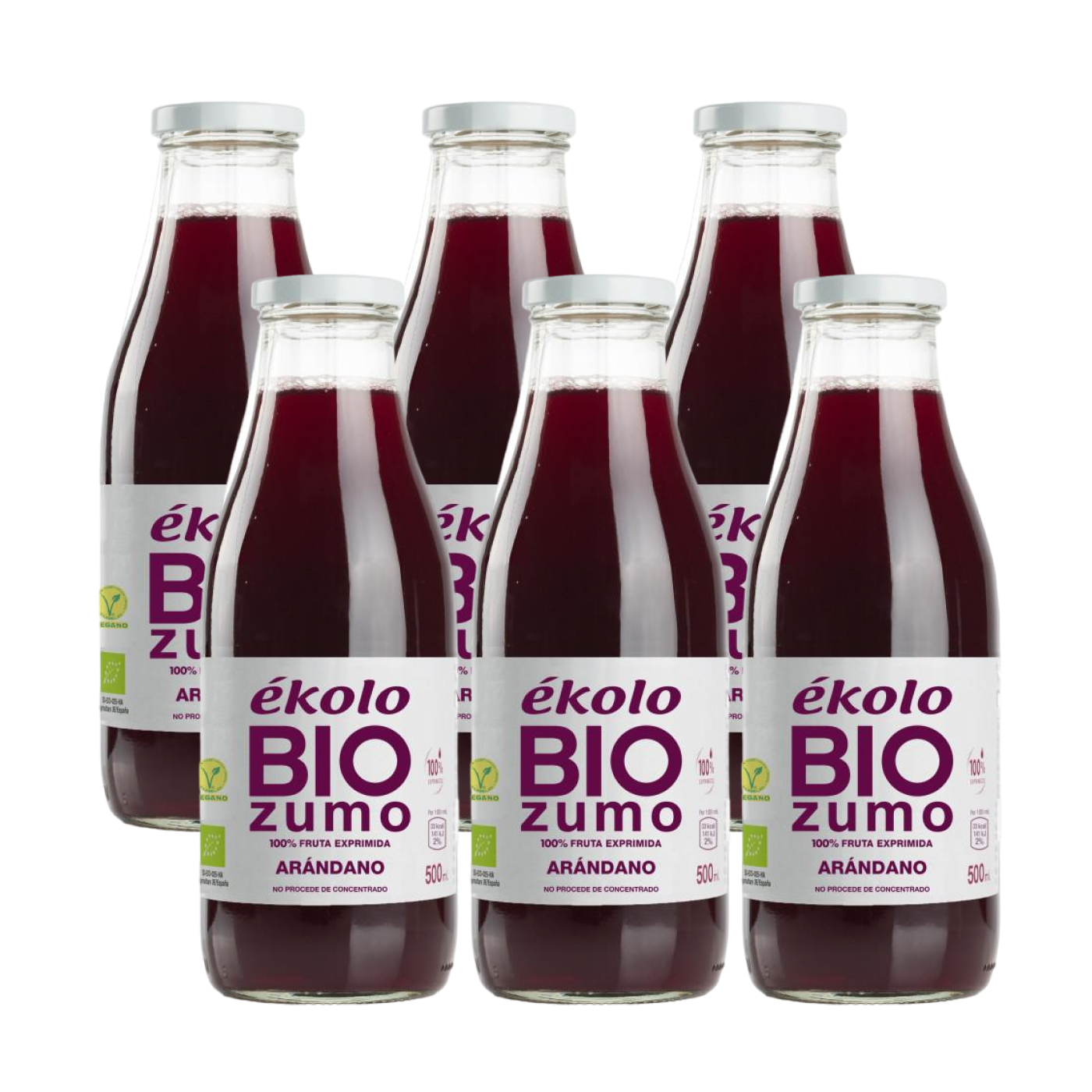 Embalagem de 6 sumos de mirtilo biológicos 100% espremidos na hora, ékolo, 500 ml