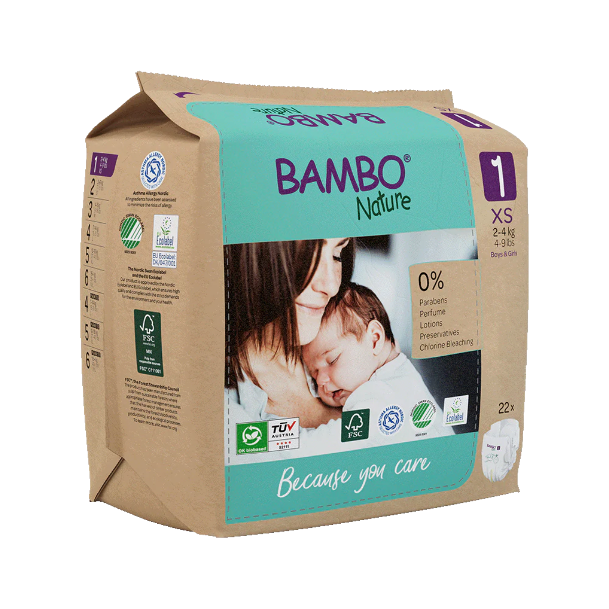 Pack de 6 fraldas Bambo Nature T1 (2-4g) 22 unidades