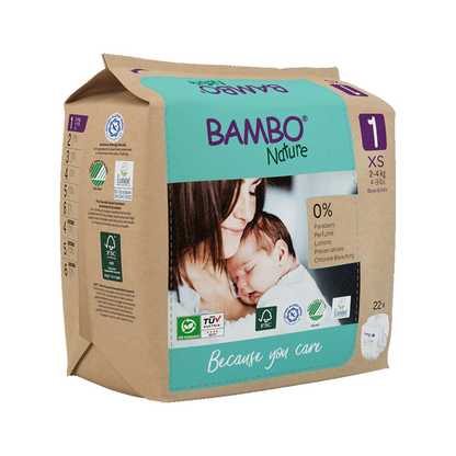Pack de 6 fraldas Bambo Nature T1 (2-4g) 22 unidades