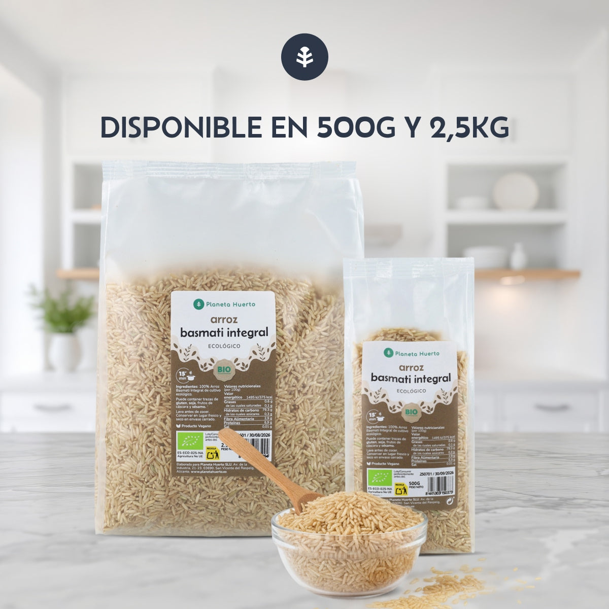 Arroz Basmati Integral Biológico Planeta Huerto 500 g