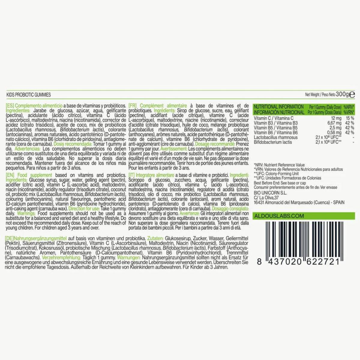 Aldous Bio Probióticos com Vitaminas para Crianças em Gomas, 120 Gomas