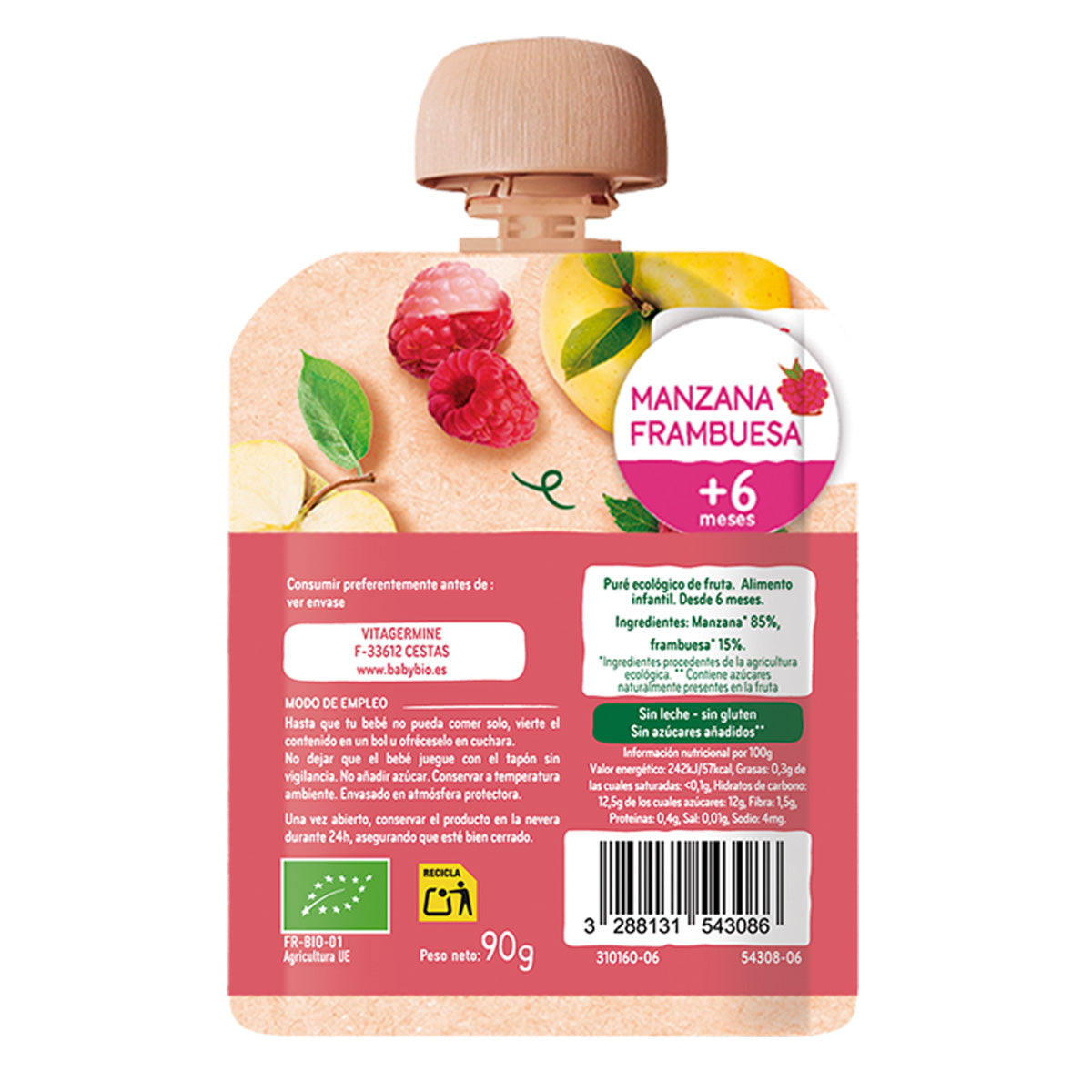 BabyBio Maçã e Framboesa Saqueta 90g