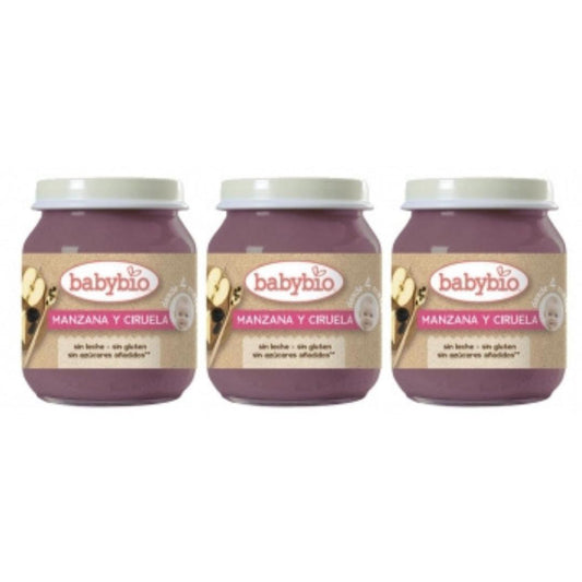 Embalagem PROMOCIONAL 3x Pote de Maçã e Ameixa, 130 g. Babybio
