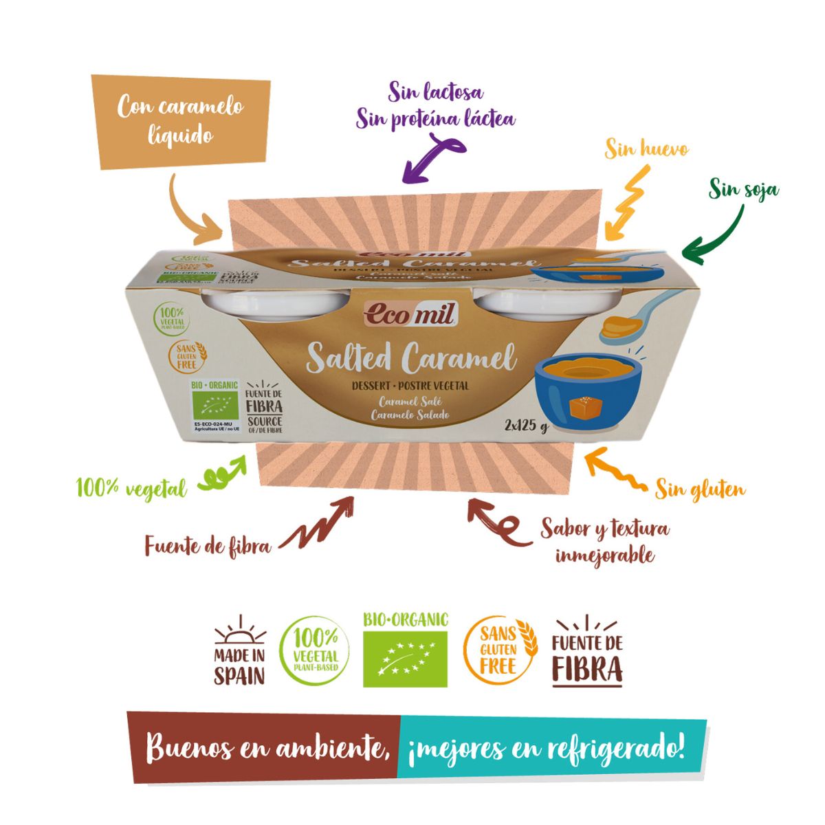 Sobremesa de Caramelo Salgado Bio Ecomil 2 unidades de 125 g