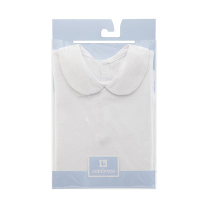 Body Cambrass branco com gola e manga curta, tamanho 3
