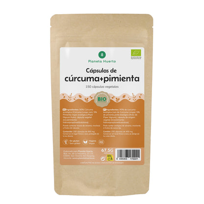 Cúrcuma + Pimenta BIO Planeta Huerto 150 cápsulas