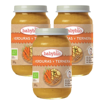 Embalagem de 3 frascos de menu tradicional com legumes e carne, 200 g. Babybio 