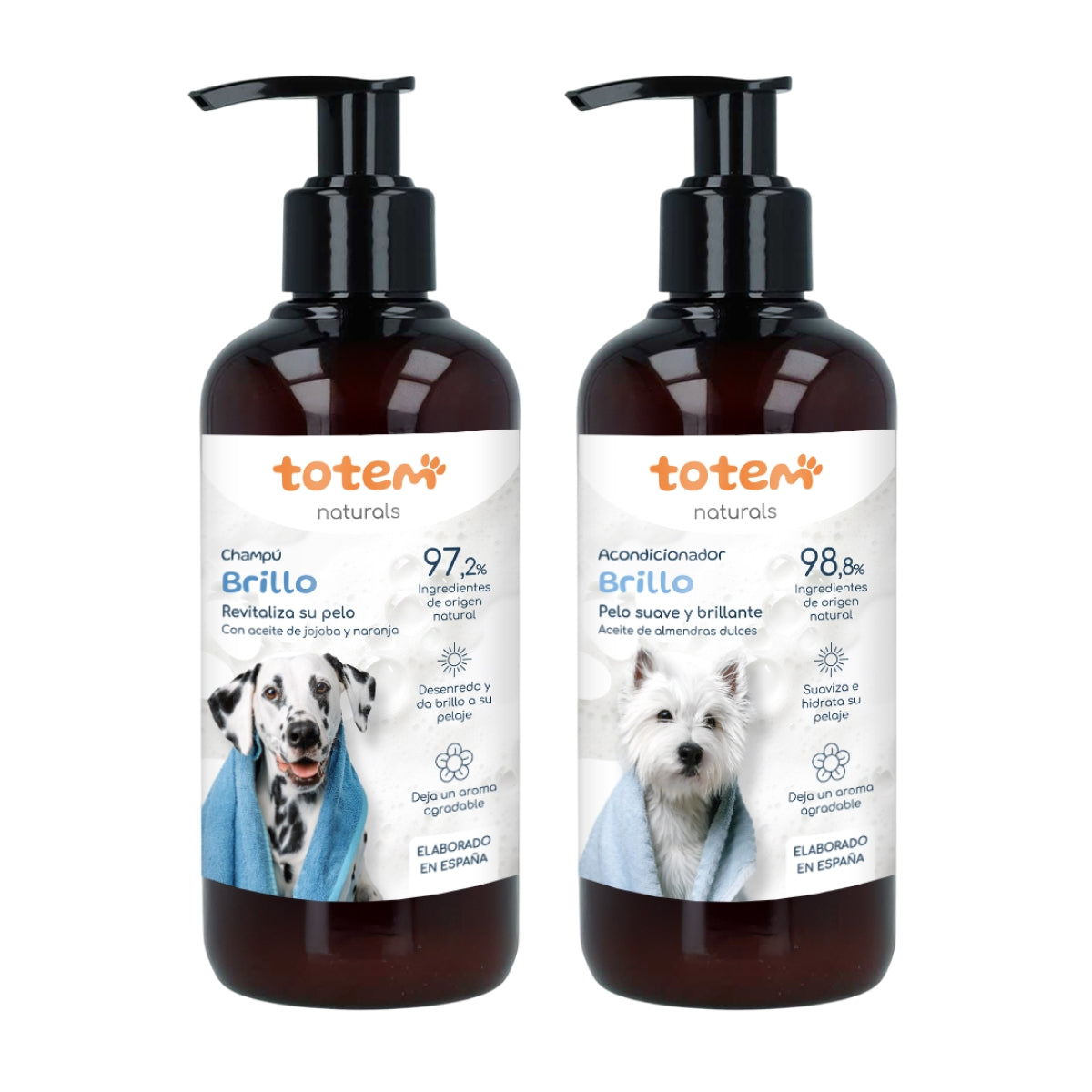Pack Suavidade e Brilho para cães Totem Naturals Champô + Condicionador