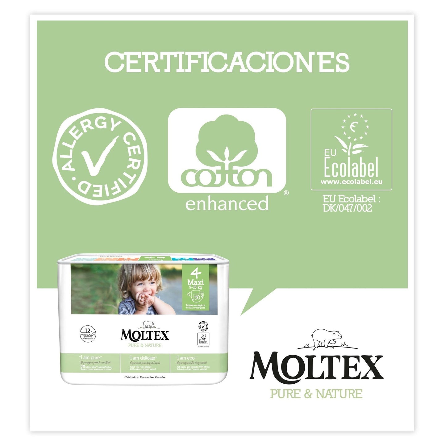 Pacote de poupança fraldas T4 (9-15 kg) Moltex Pure &amp; Nature, 200 unidades